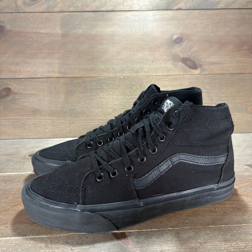Vans Sk8 Hi womens size 10 shoes Black Canvas Lace Up Mono skate sneakers